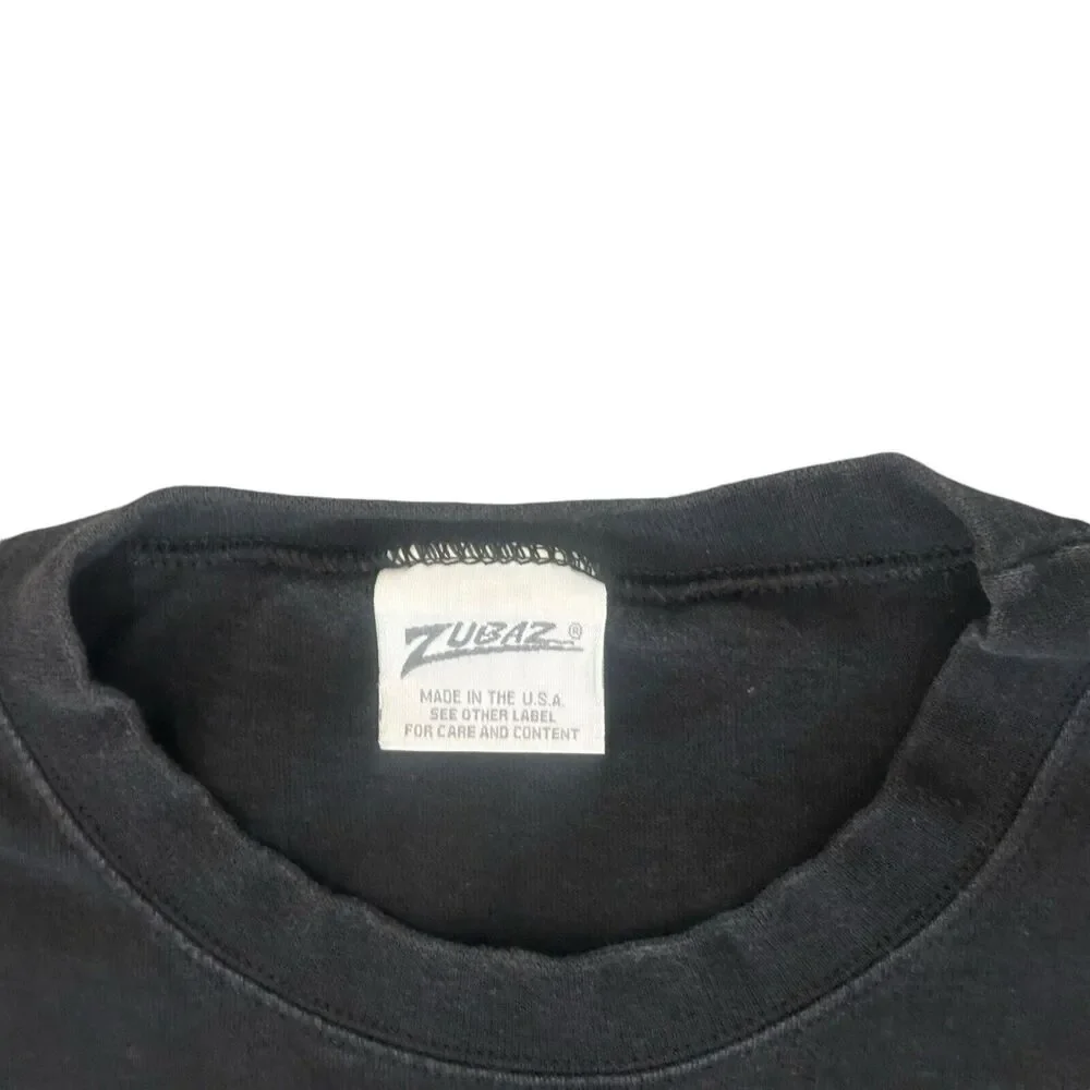 Vintage 90s ZubaZ Made in USA Muscle T-shirt Crew Neck Mens XL Black Faded - Picture 3 of 7